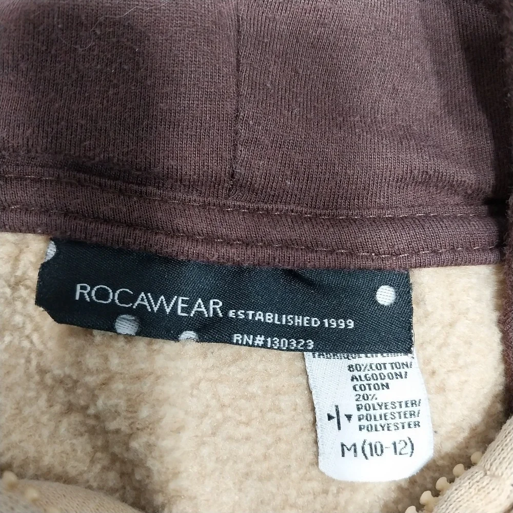 Rocawear Hoodie Zip Up Graphic Logo M (10-12) Tan Brown